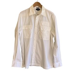 Lands End Mens Utility Shirt Size L 16/16.5 White Lightweight Outdoor Pockets